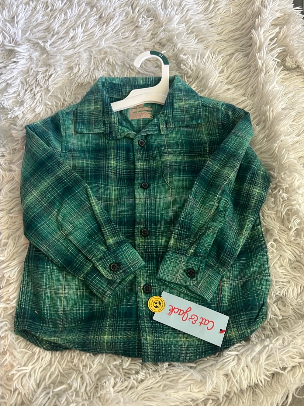 Cat & Jack Teal and Green Plaid Button-Down Shirt for Kids